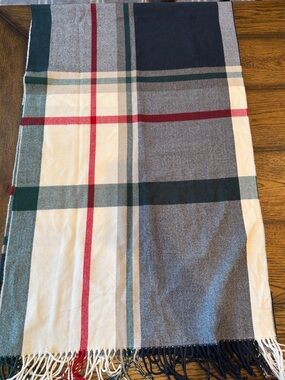 J. Crew Navy, Cream, Forest Green & Red Plaid Scarf